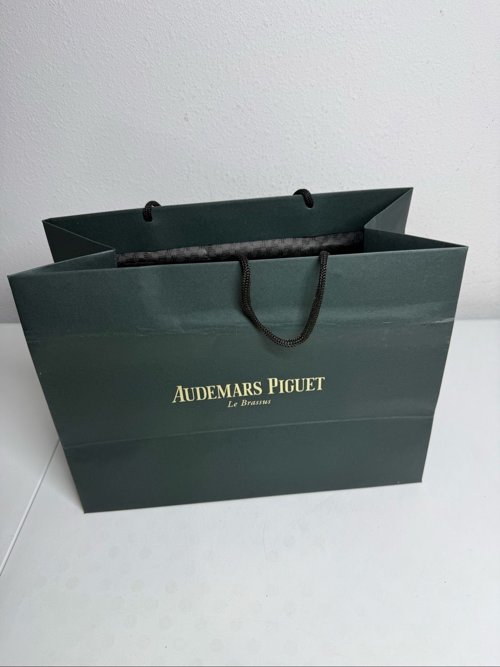 Audemars Piguet Paper Shopping Bag Dark Green Black Rope Handles 12 X 15